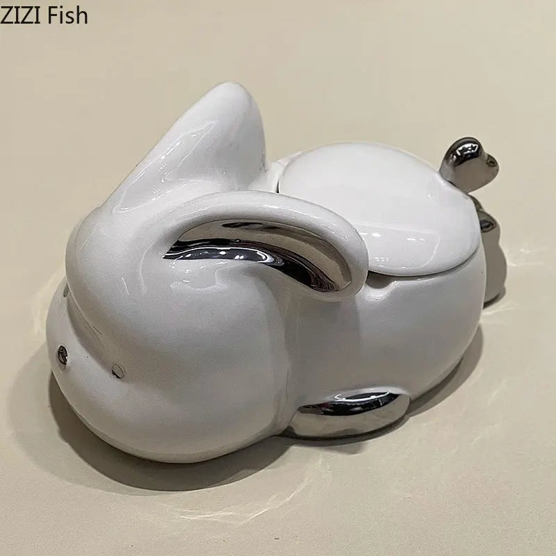 Afralia™ Pink Rabbit Ceramic Ashtray with Lid - Creative Cartoon Desk Decoration