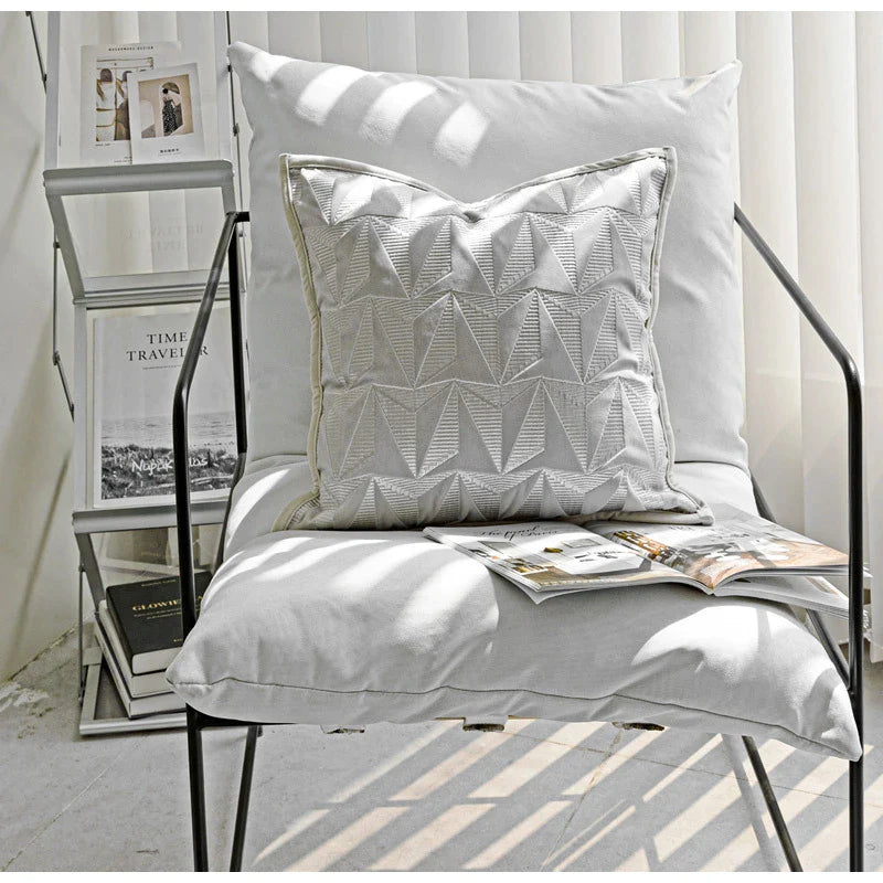 Afralia™ Conical Geometric Embroidery Cut Velvet Pillow Cover Silver Luxe Square Cushion