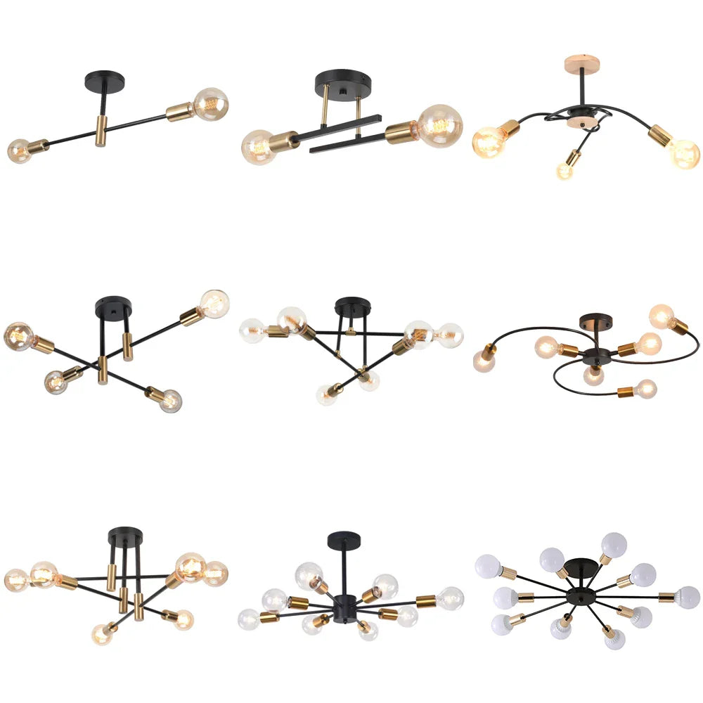 Afralia™ Iron Wrought Chandelier LED Ceiling Light Fixture Modern Vintage Decor Lighting