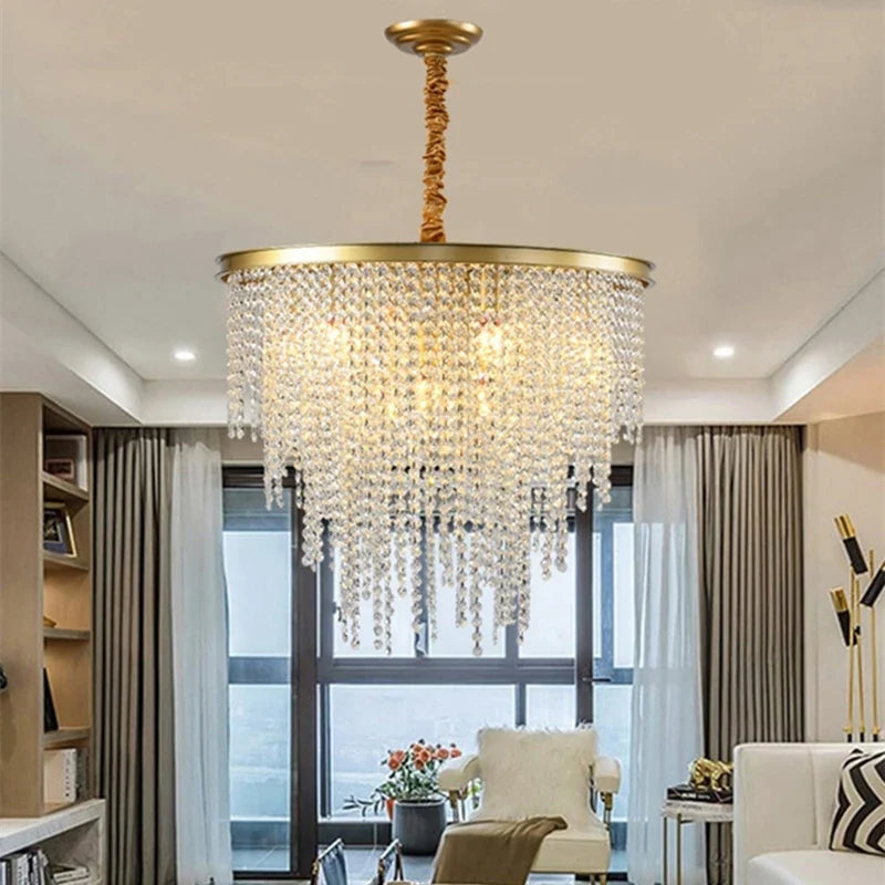 Afralia™ Modern Black Gold Chandelier with Crystal Lampshade & LED Lighting Fixtures