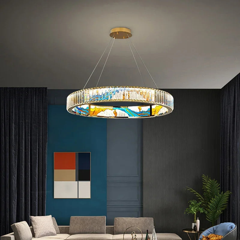 Afralia™ Circle Steel LED Pendant Chandelier, Modern Dimmable Lighting for Living Room Home Decor