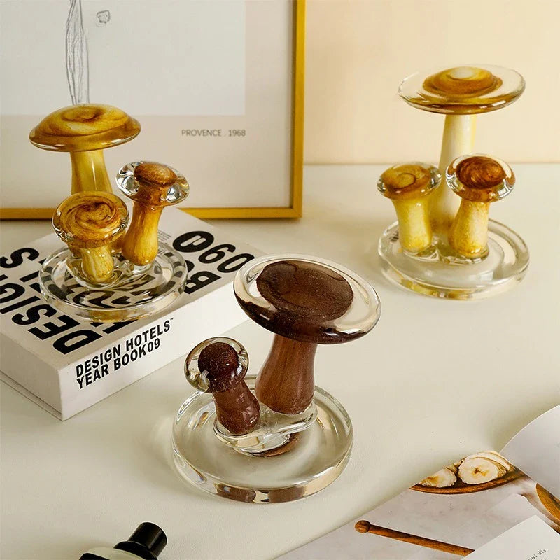 Afralia™ Mushroom Glass Ornaments | Handcrafted Decor Figurines | Home Decoration Accessories