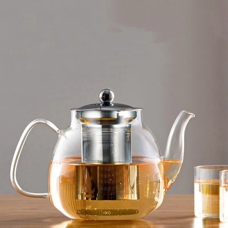 Afralia™ Glass Tea Pot with Stainless Steel Filter for Steeping Puer, Coffee, and Tea