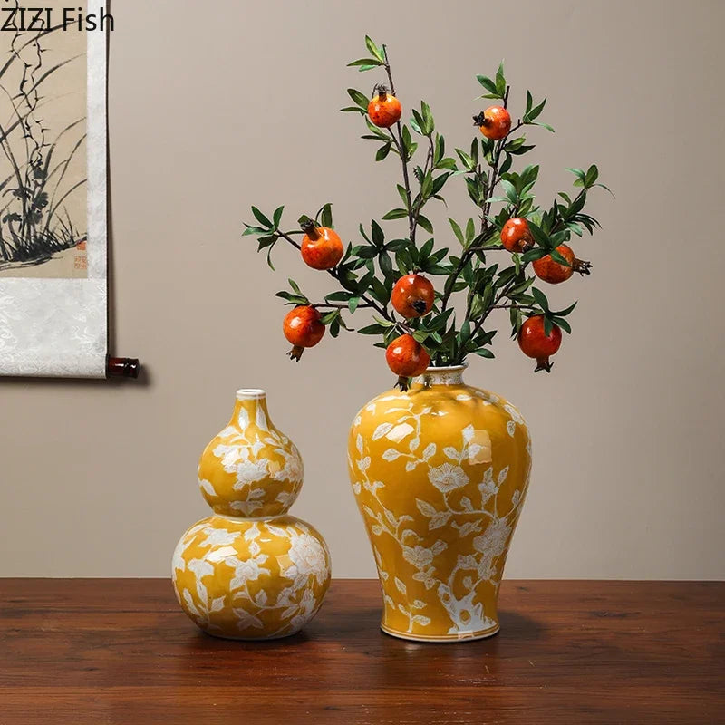 Afralia™ Yellow Porcelain Vase: Creative Classical Flower Pot for Aesthetic Table Decoration