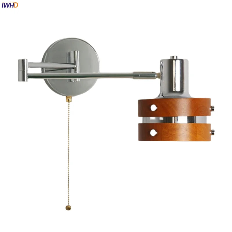 Afralia™ Vintage Iron Wood LED Wall Lamp Swing Arm Aplique Pared
