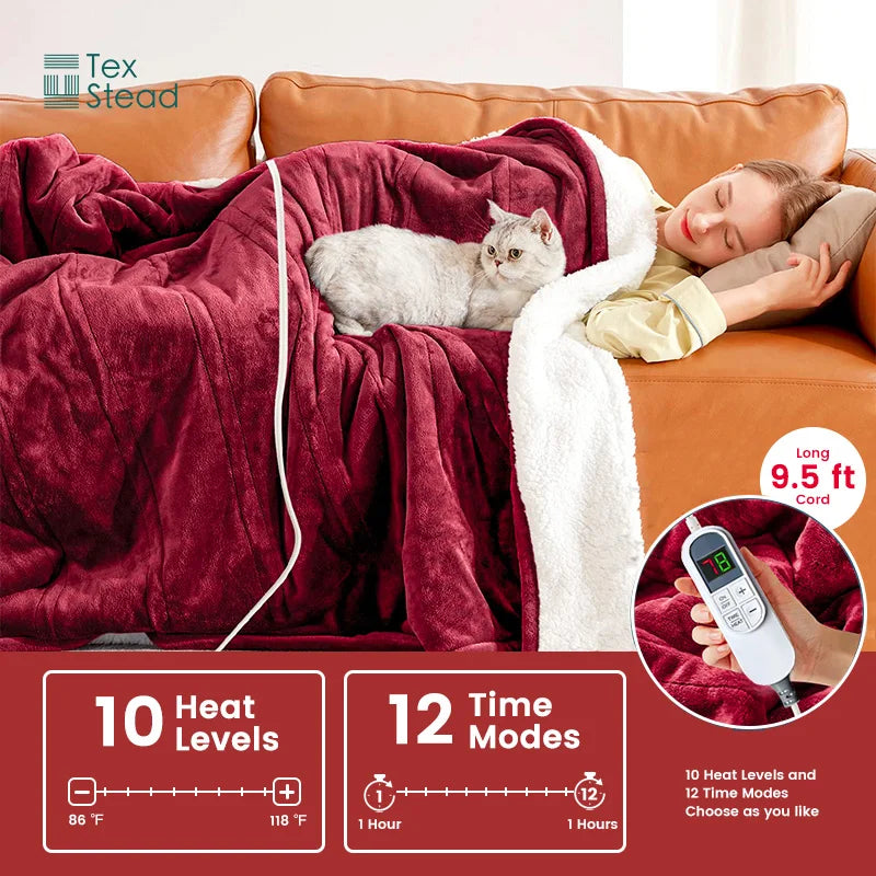 Afralia™ Electric Heated Blanket, Soft Plush Reversible Throw for Sofa and Bed