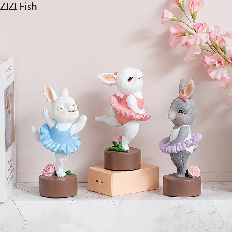 Afralia™ Ballet Rabbit Dancer Sculpture - Cute Ballerina Statue for Modern Desk Decor