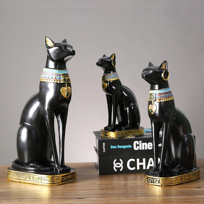 Afralia™ Resin Egyptian Cat Bestet Goddess Figurine Sculpture for Home Office Decor