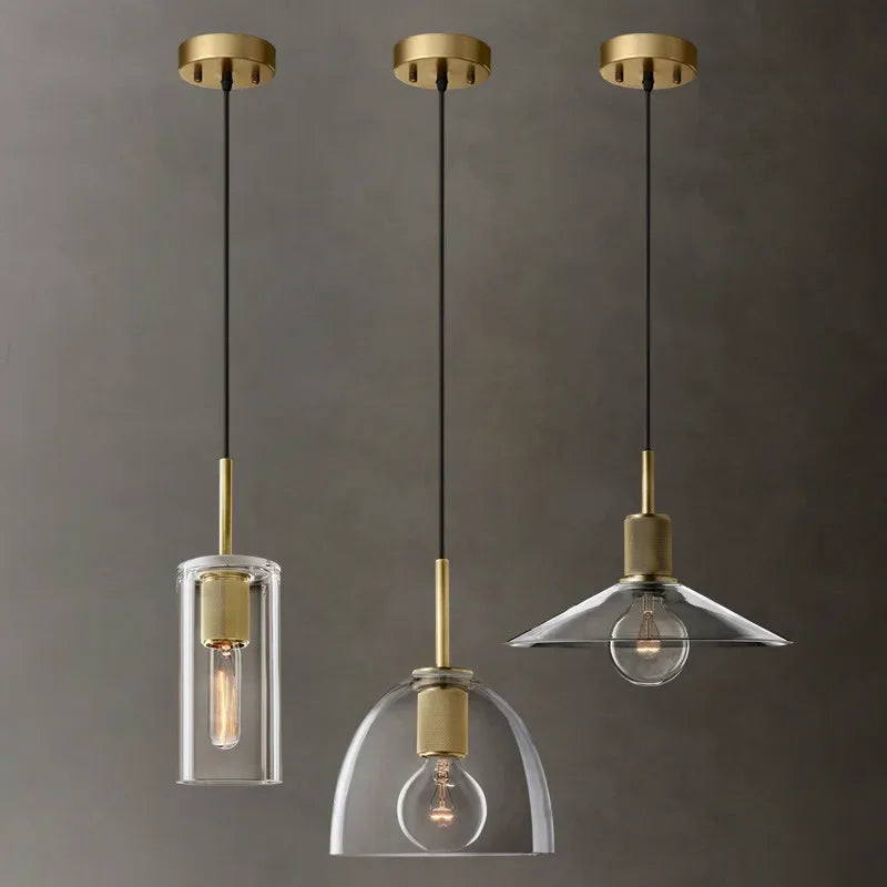 Afralia™ Clear Glass LED Pendant Light Gold Metal ChandelierMarshalAsLED Hanging Lamp