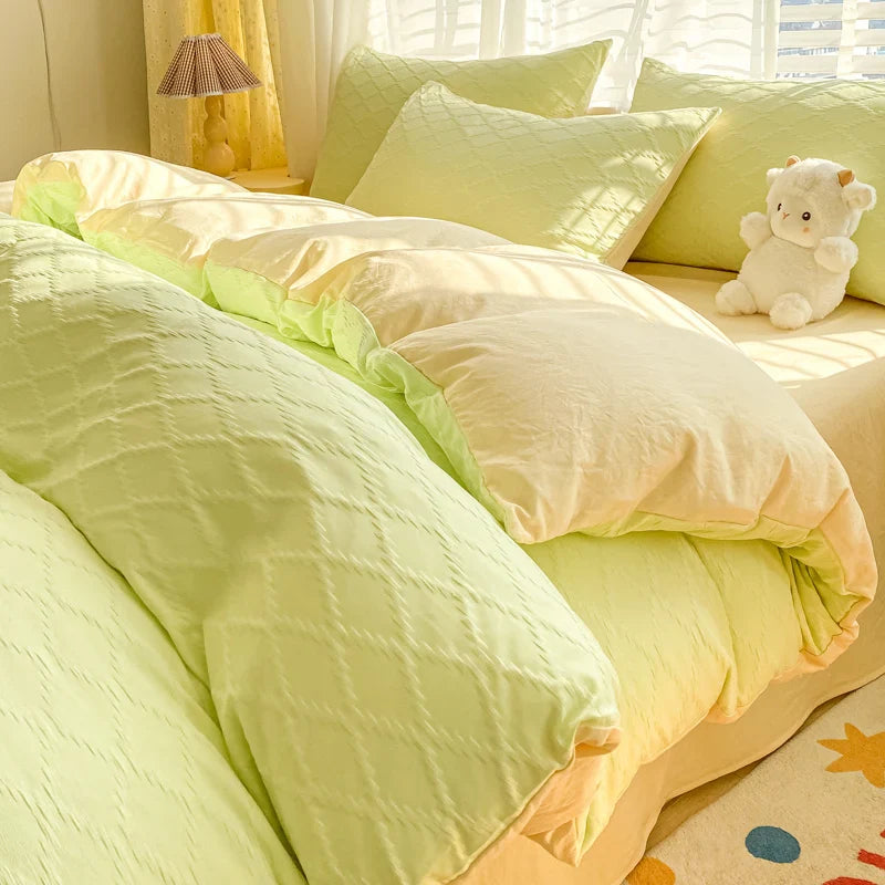 Afralia™ Fresh Bubble Yarn Fabric Bedding Set - Soft, Breathable Duvet Cover with Sheet