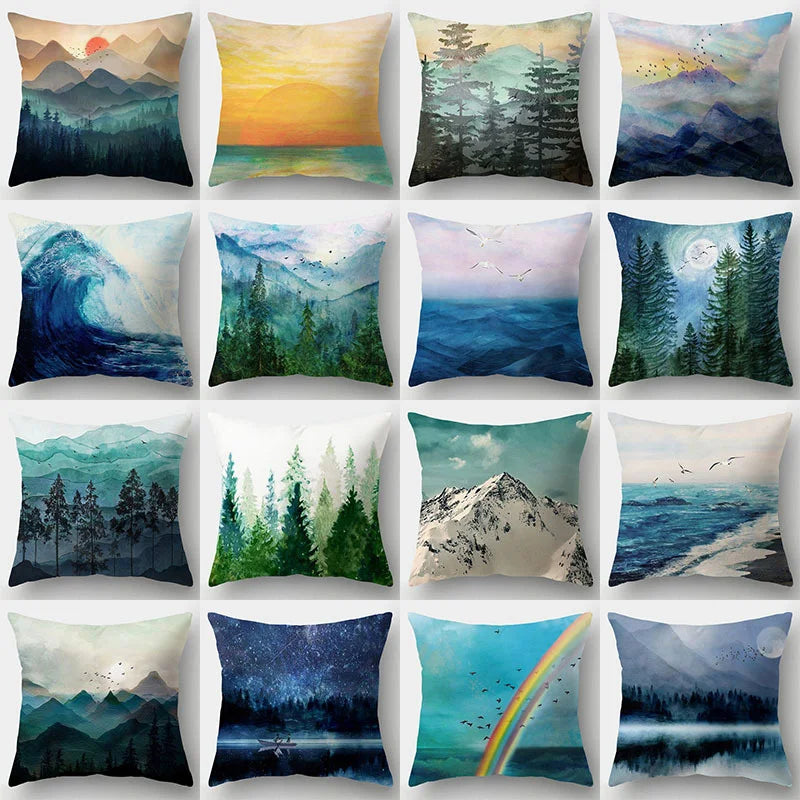 Afralia™ Mountain Landscape Cushion Cover- Scenic Pillow Case for Home Décor