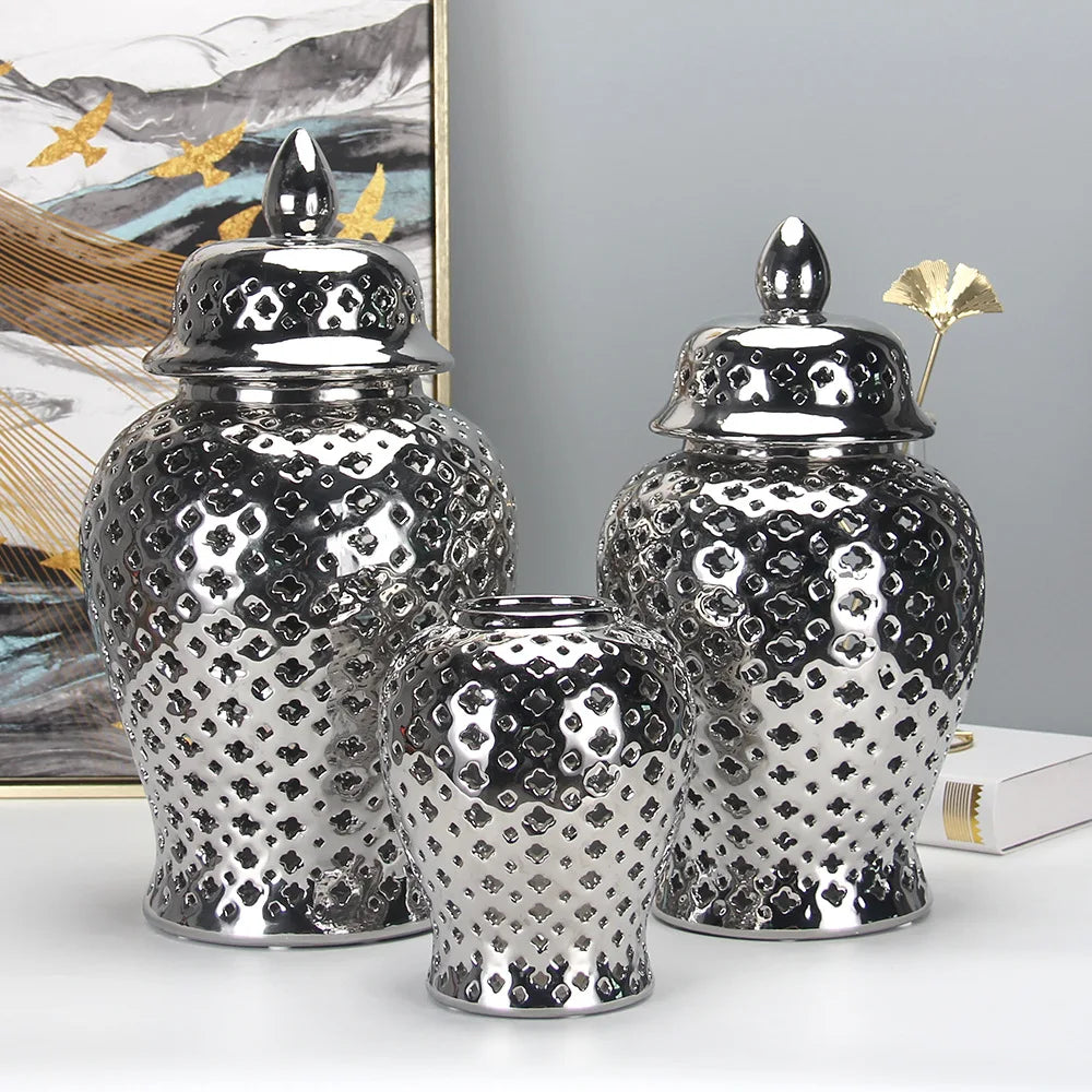 Afralia™ Small Ginger Jar Porcelain Vase with Lid Home Decor Handicraft Ornaments