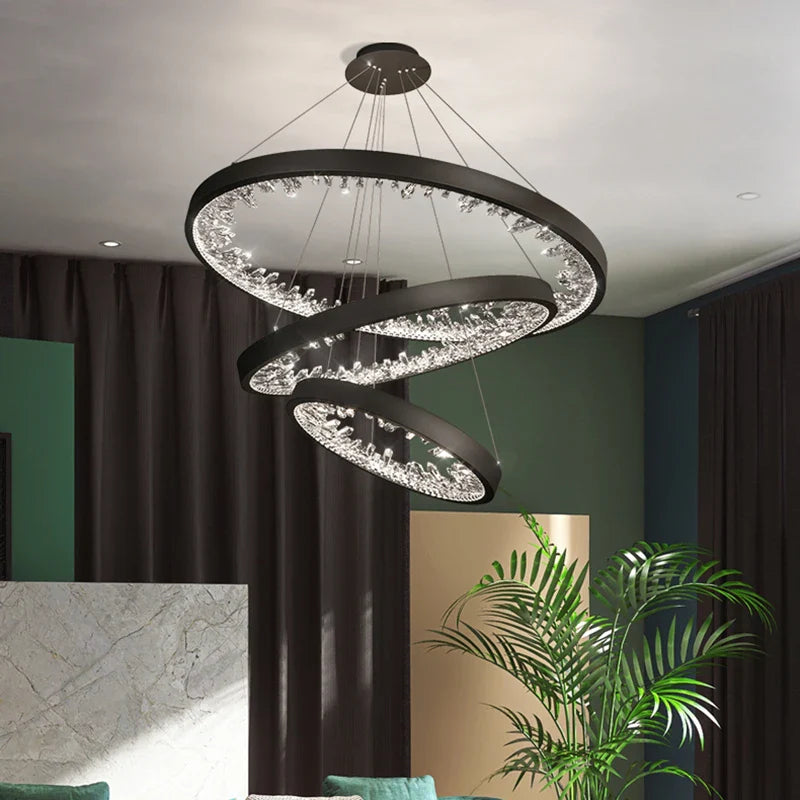 Afralia™ Modern Loft Crystal Chandelier LED Light for Villa Living Room and Bedroom