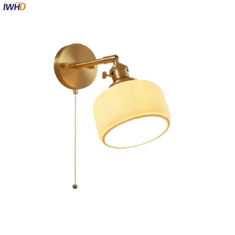 Afralia™ Copper LED Wall Lights Pull Chain Switch Bedside Lamp - Modern Nordic Design