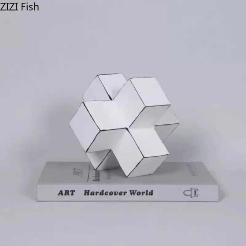Afralia™ Cube Block Sculpture Resin Desk Decoration Modern Artwork Ornament