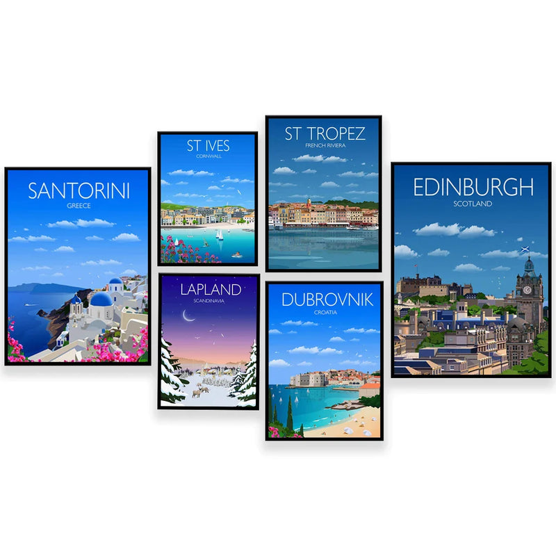 Afralia™ Travel Posters Collection: Tuscany, Boston, Tehran, Tower of London, Edinburgh, Santorini, Lapland, & More