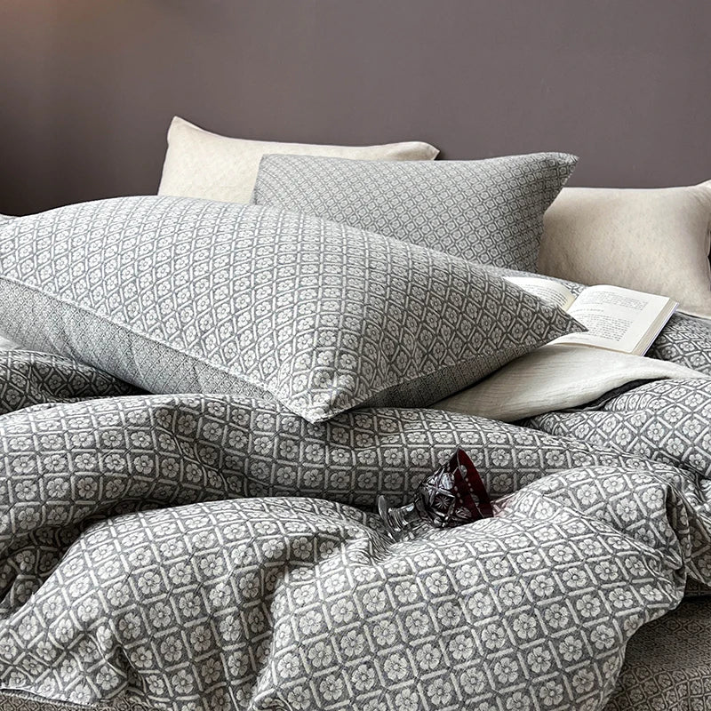 Afralia™ Linen Cotton Jacquard Bedding Set with Duvet, Sheet, and Pillowcases