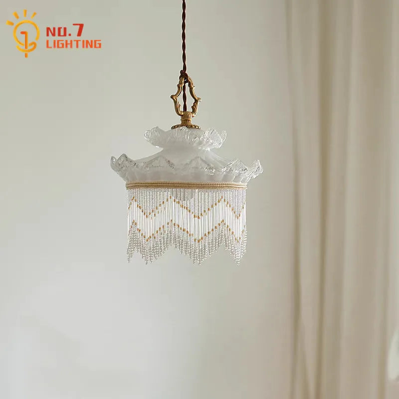Afralia™ Medieval Tassel Glass Copper LED Pendant Light - Romantic Atmosphere