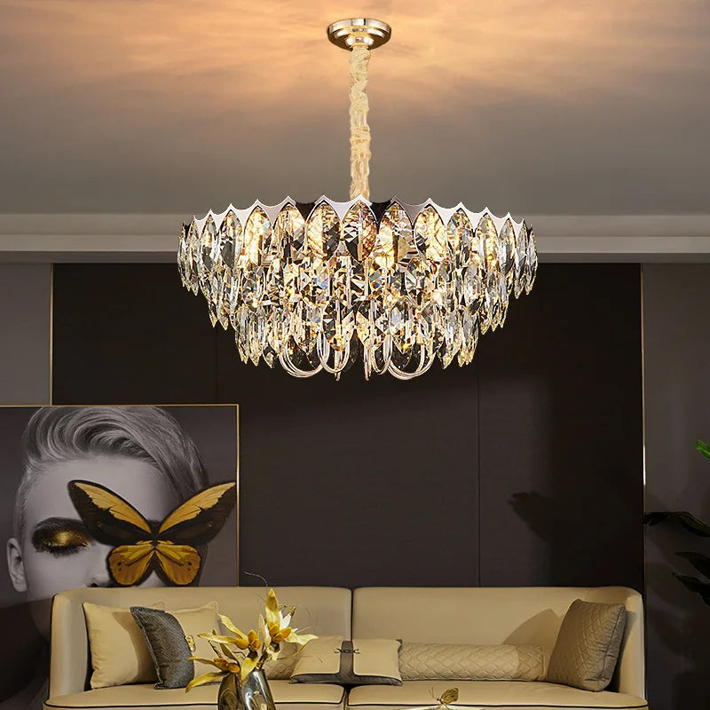 Afralia™ Nordic Crystal Chandelier Dimmable LED Pendant Lamp for Elegant Living Room Décor