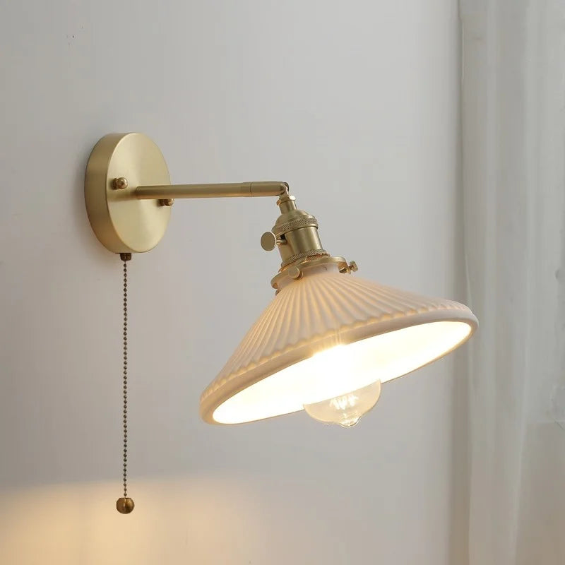 Afralia™ Ceramic LED Wall Light with Pull Chain Switch for Bedroom Bathroom Living Room
