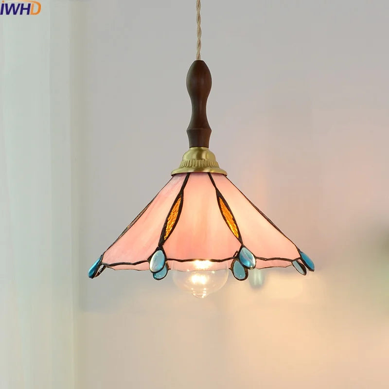 Afralia™ Pink Glass LED Pendant Lights Copper Modern Hanging Lamp Home Decor