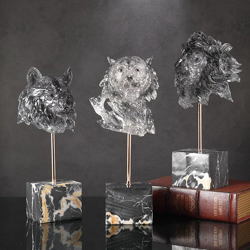 Afralia™ Wolf Head Ornament: Resin Animal Sculpture for Home Decor