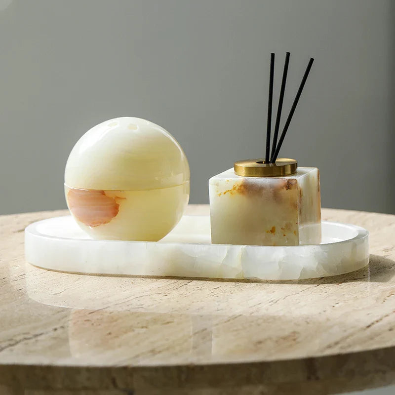Afralia™ Marble Stone Fragrance Diffuser Travertine Sphere Incense Burner with Tray
