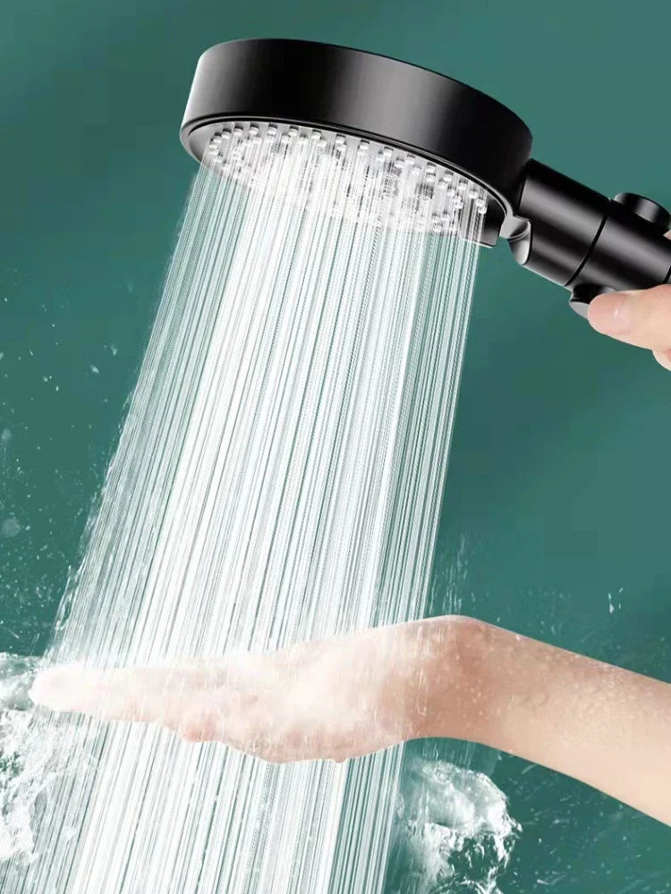 Afralia™ Black Round Shower Head 6 Modes High Pressure Hand-held Knobs Water Stop