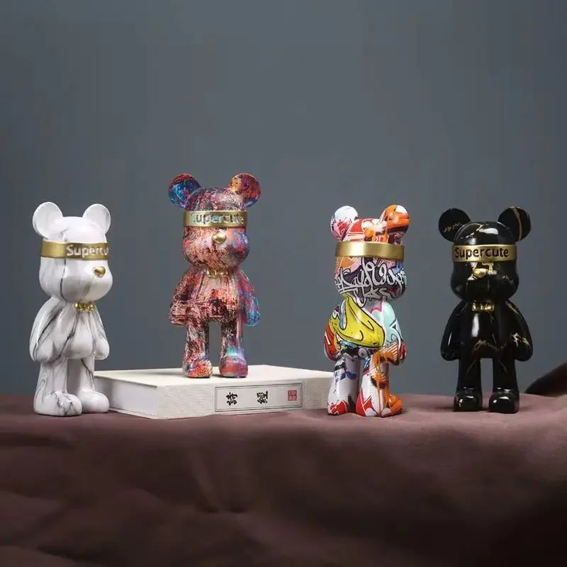 Afralia™ Graffiti Bear Figurine: Modern Abstract Home Decor Statuette