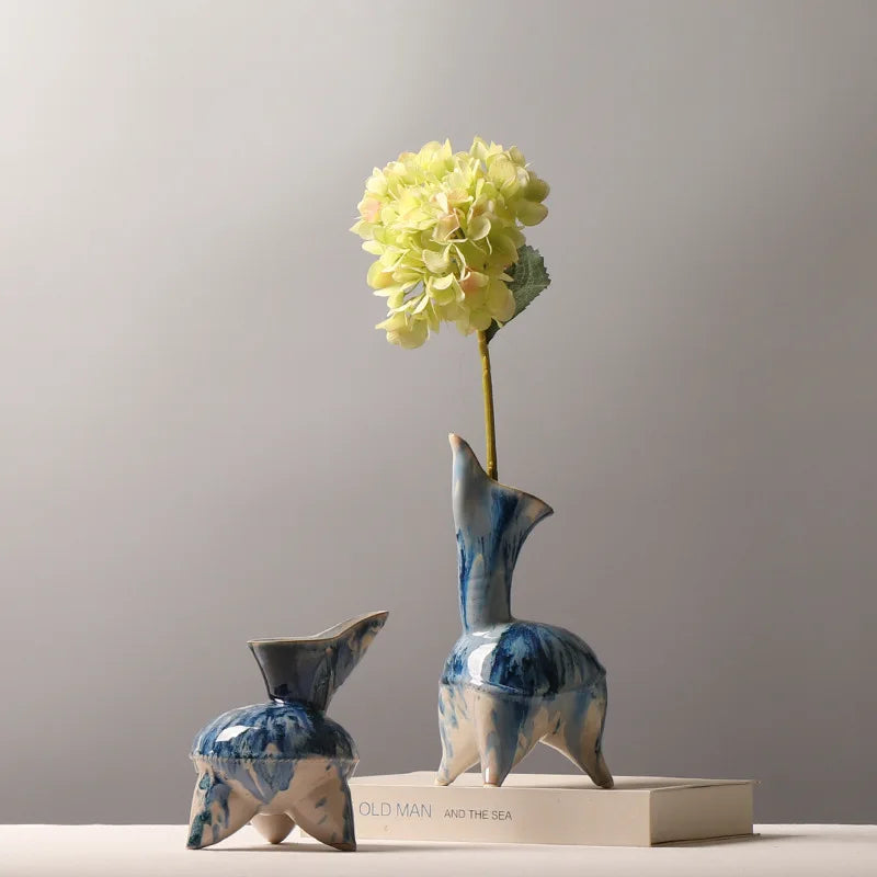 Afralia™ Irregular Ink Pattern Ceramic Flagon Vase - Chinese Porcelain Home Decoration