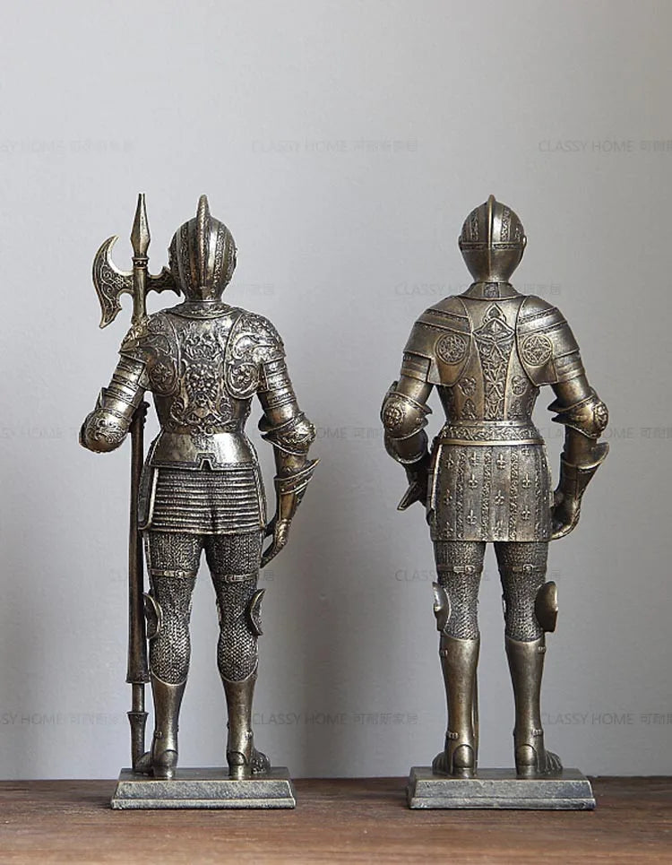Afralia™ Iron Armored Soldier Knight Sculpture Home Decor Figurine
