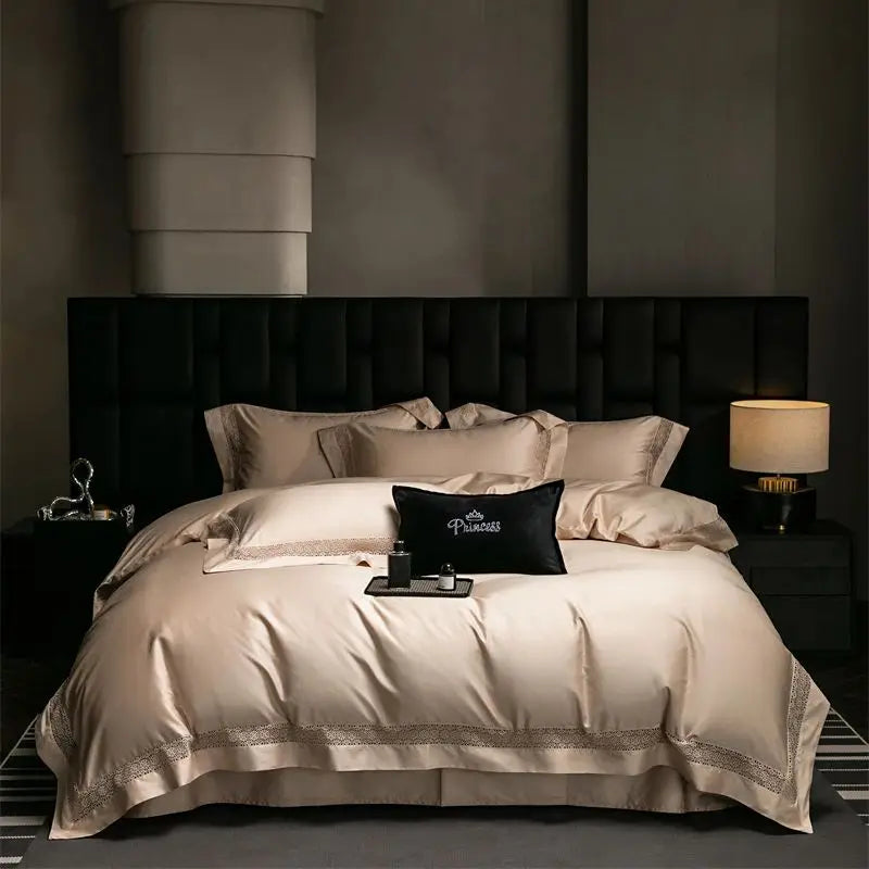 Afralia™ Luxury Lace Edge Bedding Set: Queen King Duvet Cover, Bed Sheet, Pillowcase