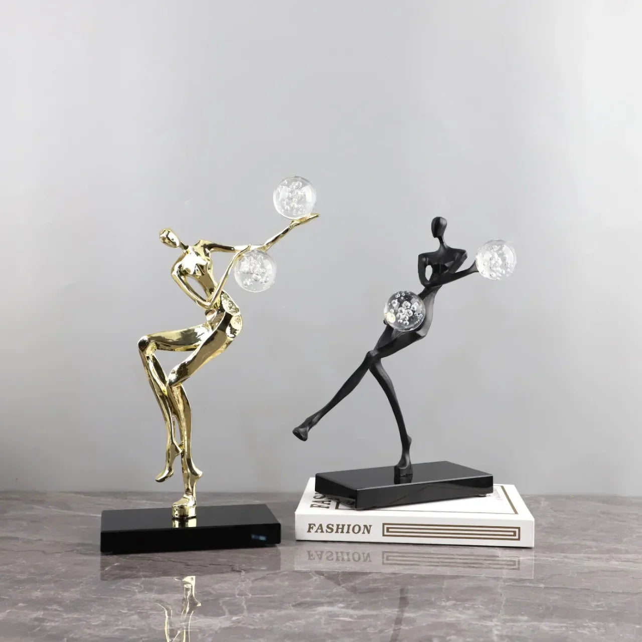 Afralia™ Golden Man Dancing Crystal Ball Acrobatic Sculpture Figure for Home Decor