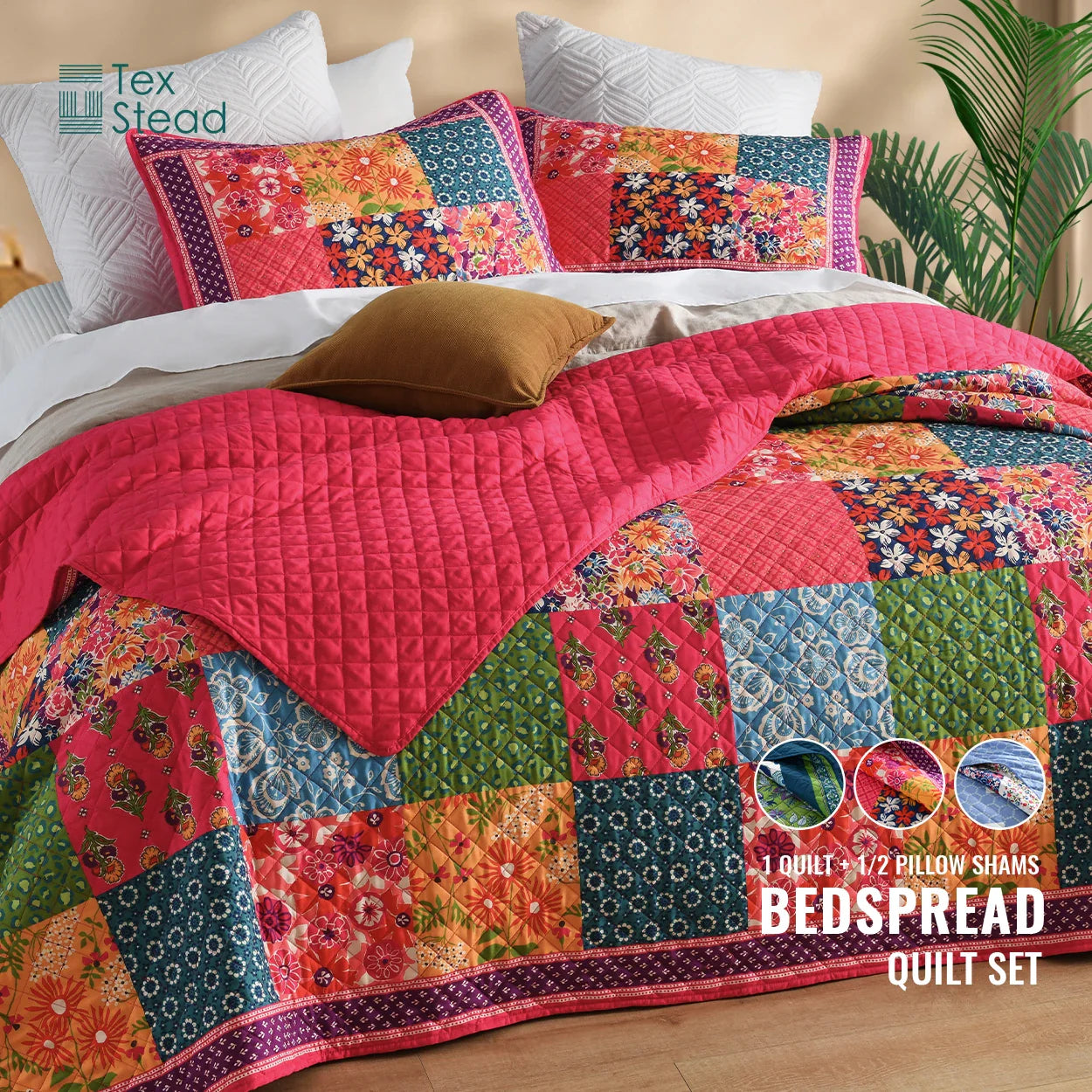 Afralia™ Christmas Twin Quilt Set - Red Printed Patchwork Polyester Bedding