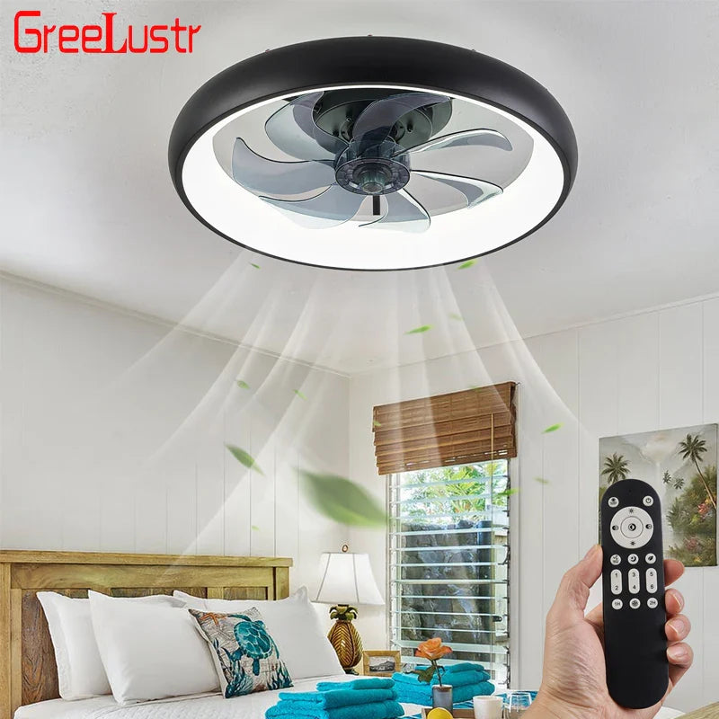 Afralia™ Modern Black LED Ceiling Fan Remote Chandelier with 6 Speeds & Timer