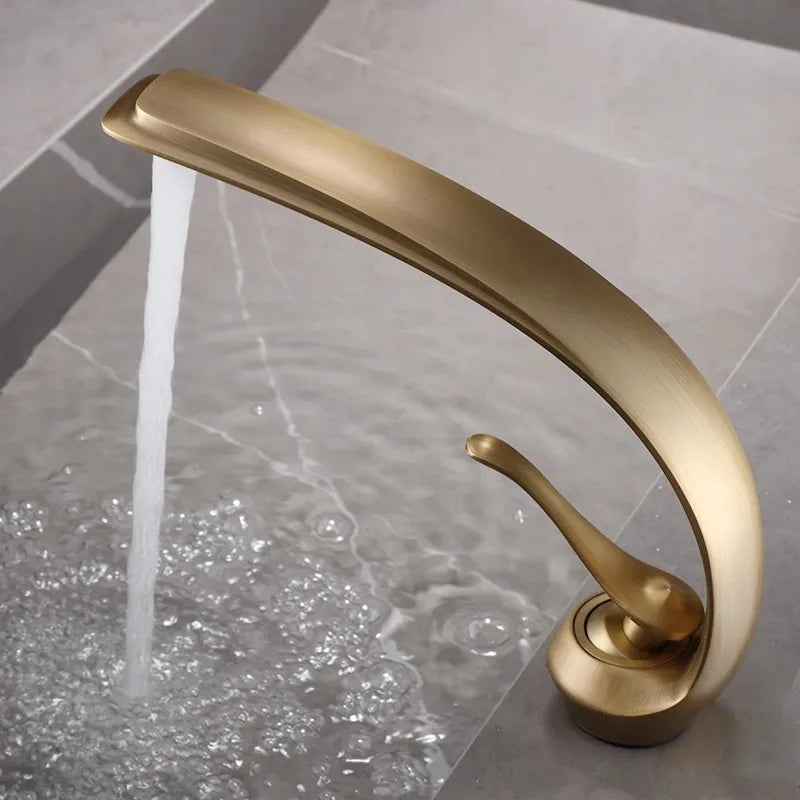 Afralia™ Bronze Waterfall Bathroom Faucet: Brass Basin Mixer Tap for Hot & Cold Water