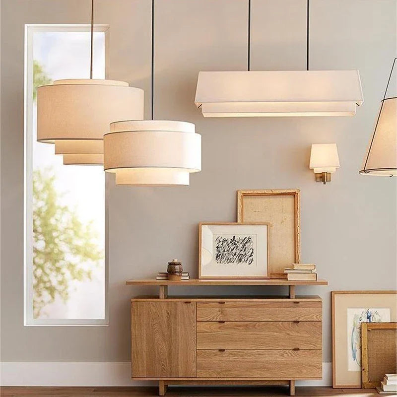 Cream Fabric Pendant Lamp, Mid Century Style - Afralia™ Living Room, Bedroom, Dining Room, Kitchen Island Décor