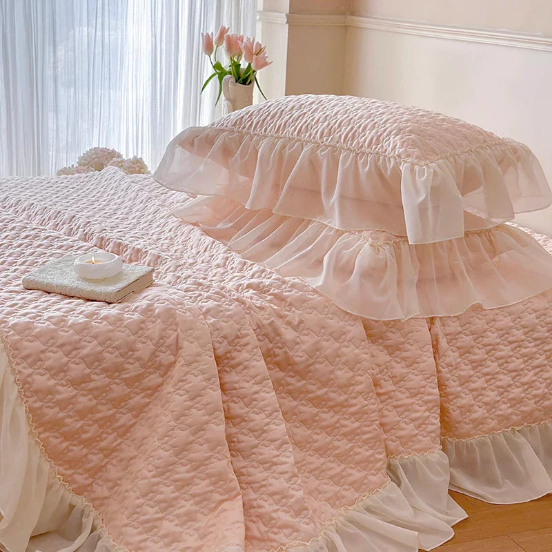 Afralia™ Luxury Lace Edge Bedspread Set with Pillowcases