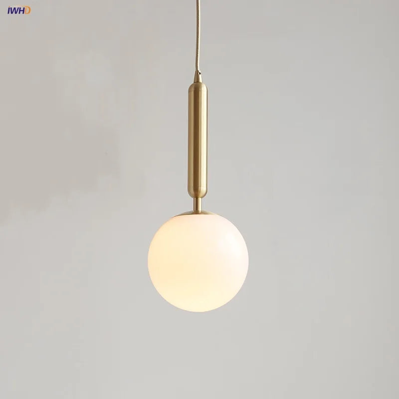 Afralia™ White Glass LED Pendant Lamp Copper Adjustable Hanging Light