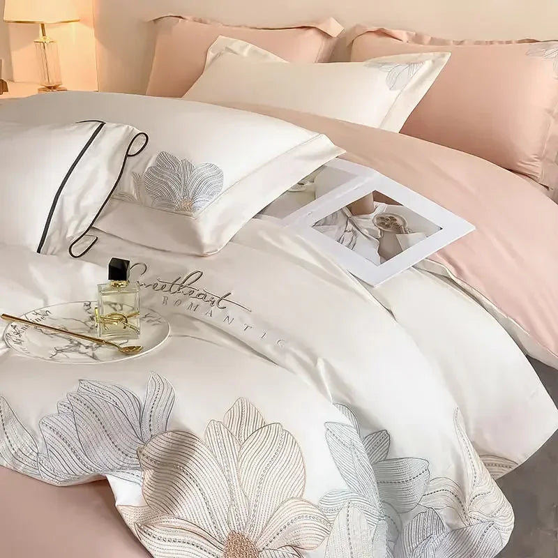 Afralia™ Cotton King Size Embroidery Bedding Set: Soft Comforter Set with Double Duvet Cover & Sheet