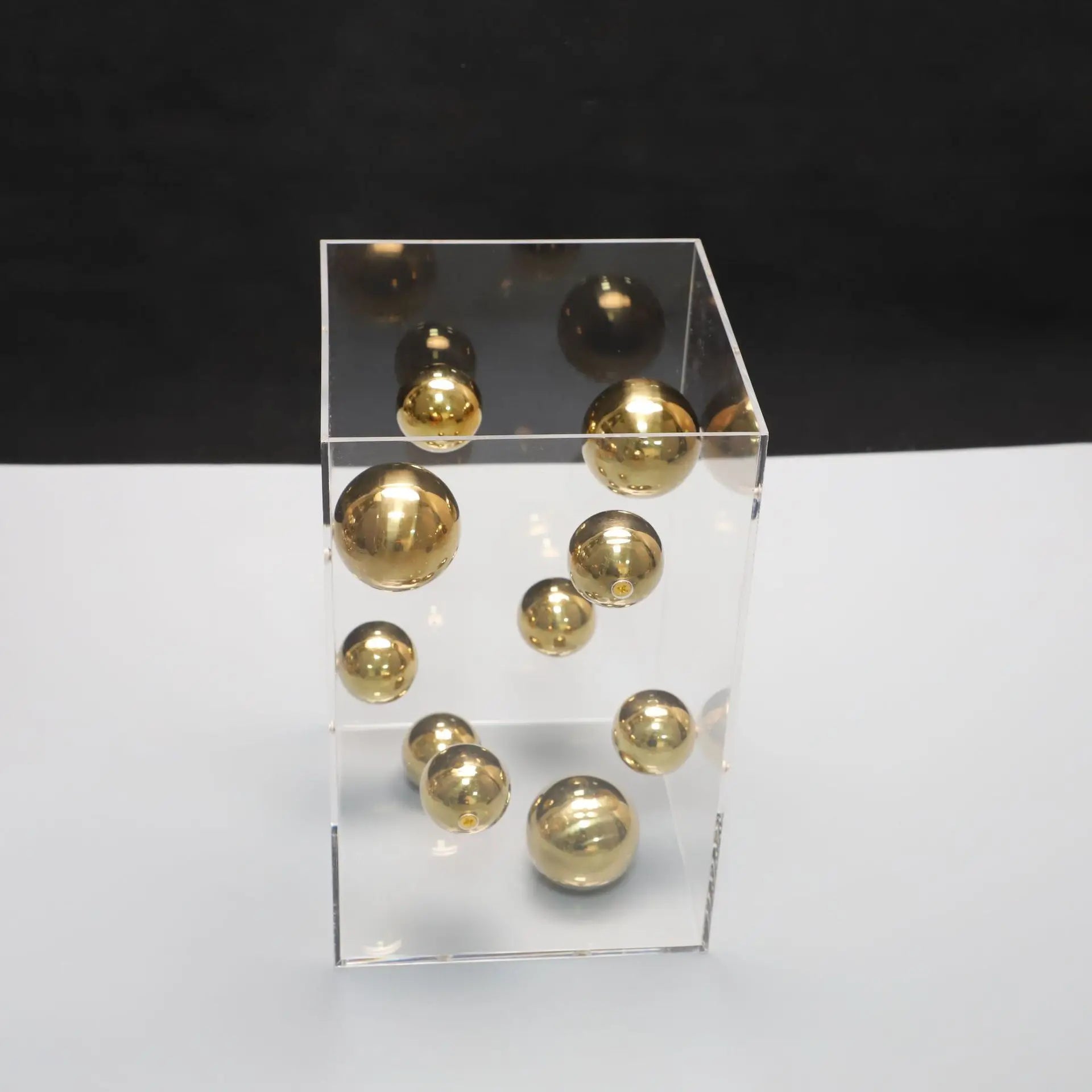 Afralia™ Abstract Metal Ball Artworks in Transparent Acrylic Container Boxes