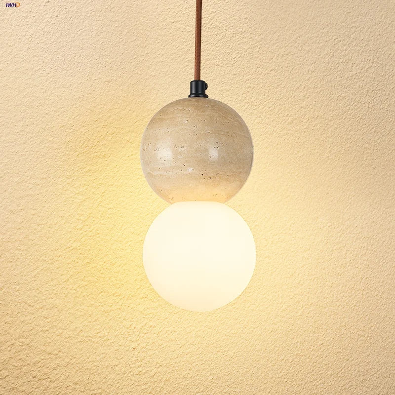 Afralia™ LED Gourd Pendant Light Aisle Hotel Living Room Fixture Glass Travertine Hang Lamp