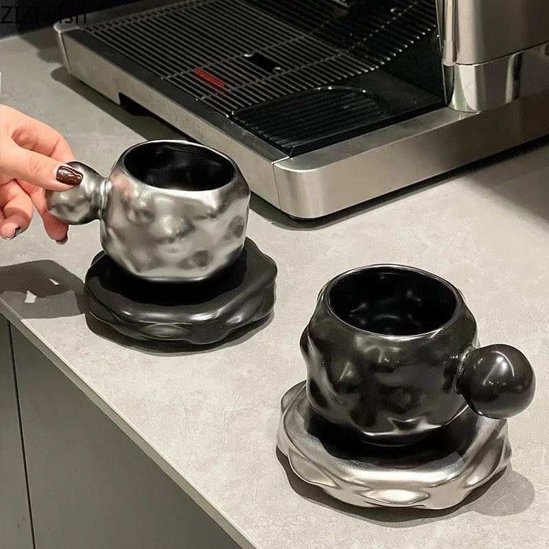 Afralia™ Matte Ceramic Cup&saucer Set for Dining Table, Coffee & Tea, Afternoon Tea, Fruit Juices