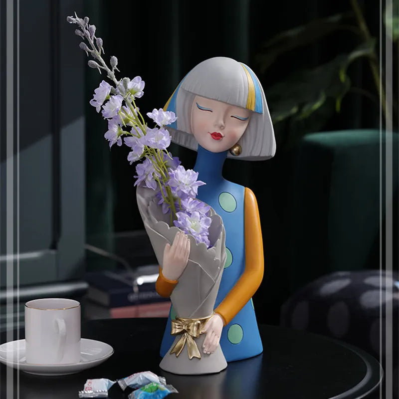 Afralia™ Modern Girl Vase, Resin Ornaments, Office Desk Figurines, Decoration Accessories, Gift