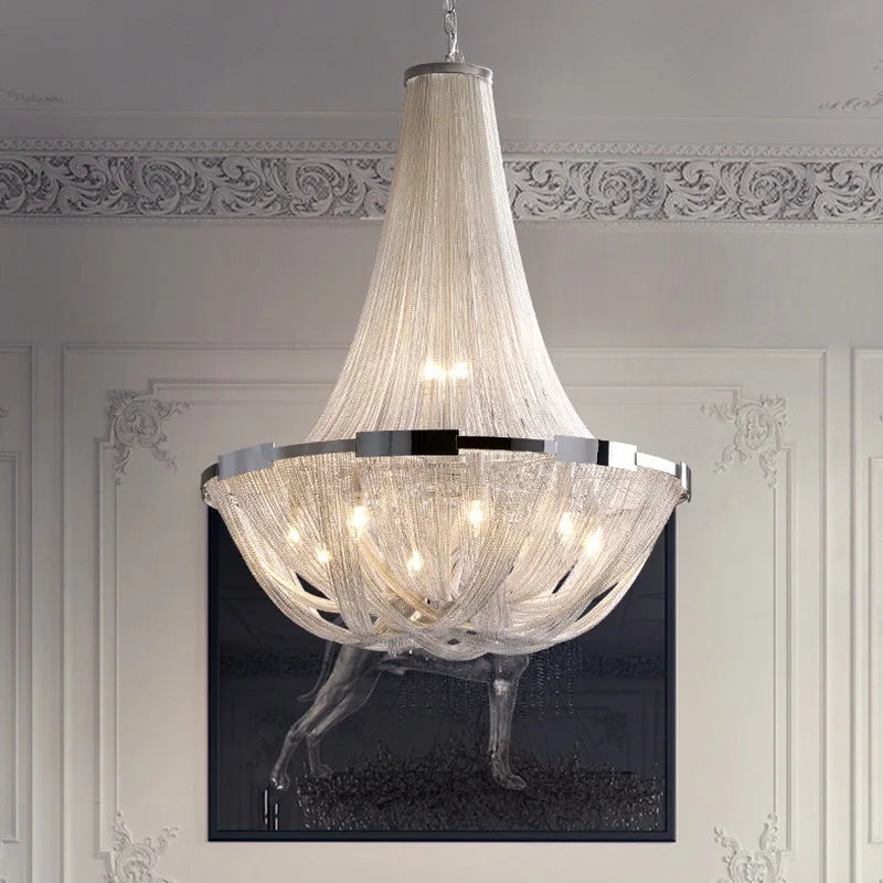 Afralia™ Modern Tassel Chandelier for Hotel Villa Stairs - Italian Light Luxury Aluminum