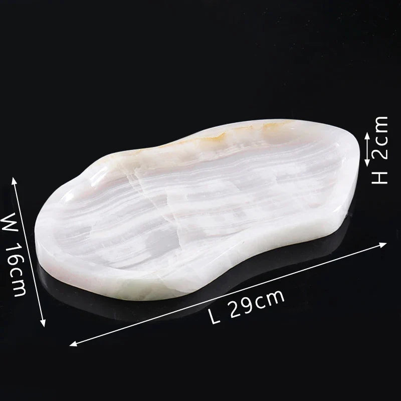 Afralia™ White Onyx Marble Tray for Perfume & Jewelry, Luxury Stone Decor.