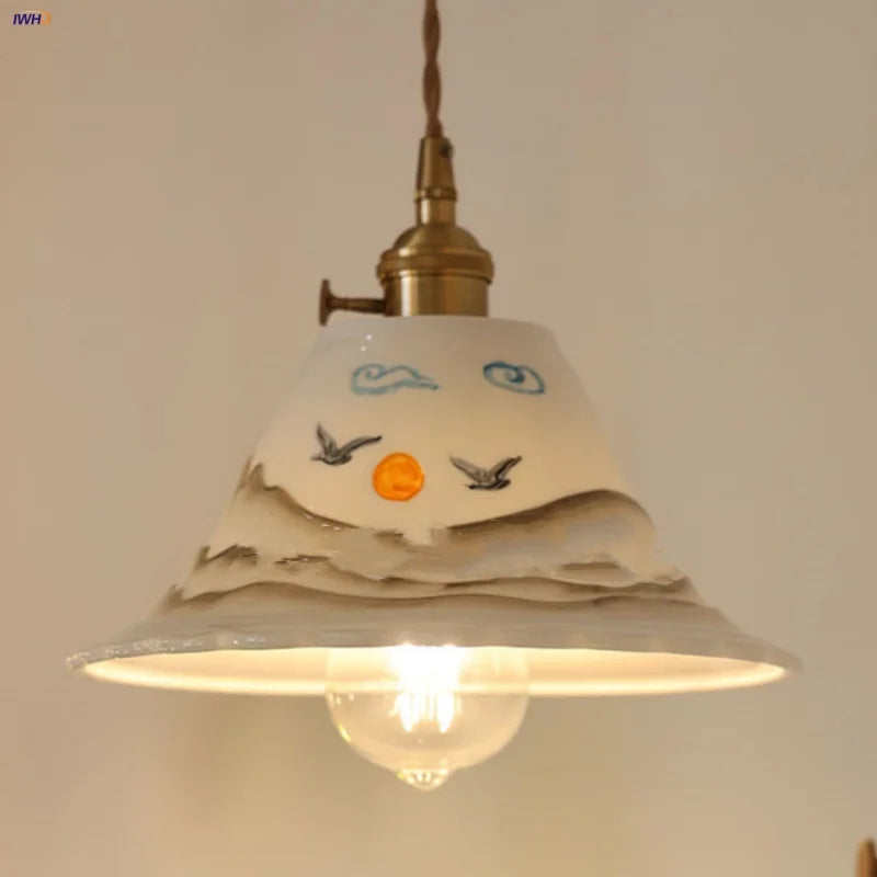 Afralia™ Ceramic Copper Pendant Light Bar Coffee Kitchen E27 Knob Switch LED Fixture