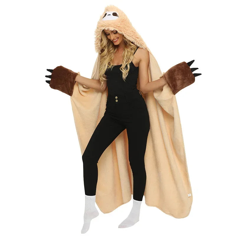 Afralia™ Cute Sloth Flannel Shawl Blanket for Cozy Autumn & Winter Warmth
