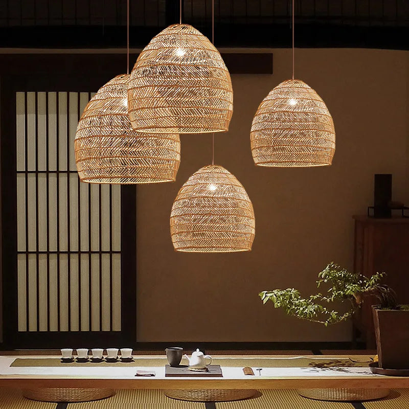 Afralia™ Rattan Wicker Hanging Lamp: Chinese Style Vintage Suspension for Dining Room