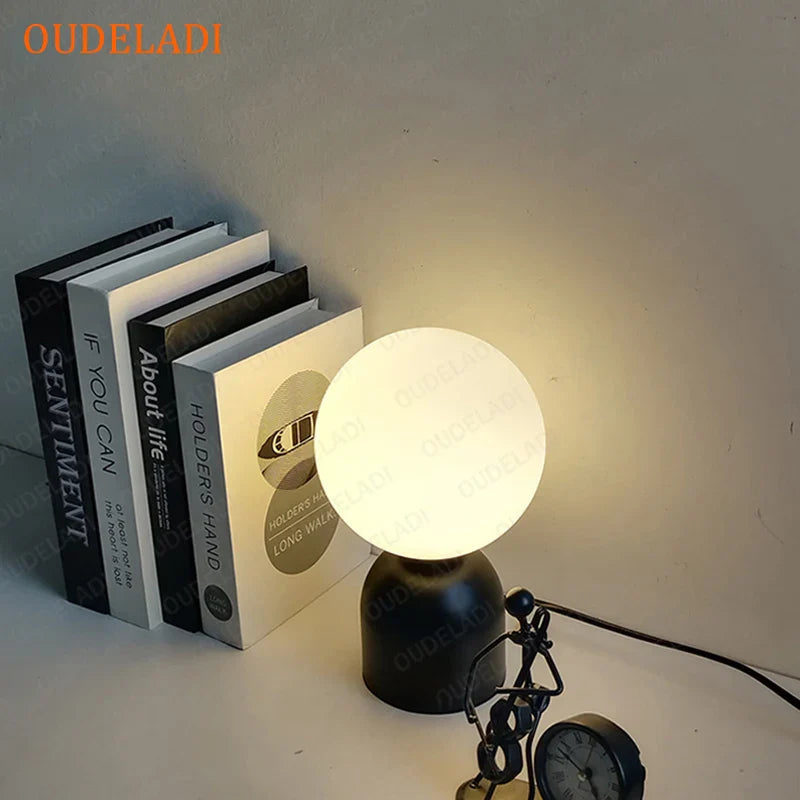 Afralia™ Black Iron Glass Ball Table Lamps - Nordic LED Lighting Fixture for Home Decor